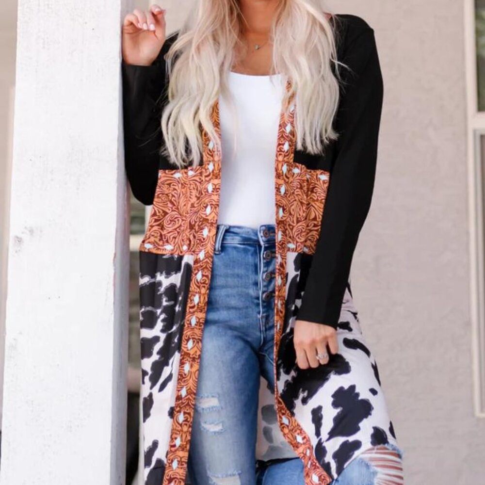 Western Pattern Cow Front Cardigan